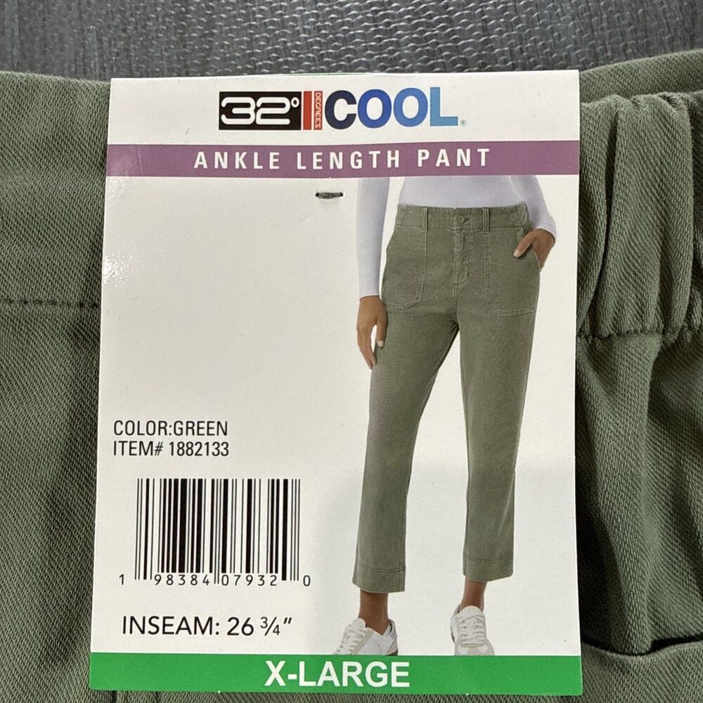 32 Degrees Cool Women's Stretch Twill Ankle Length Cropped Pant, Green, XL